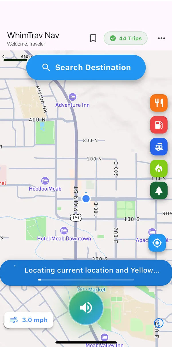 The voice assistant answering out loud while it locates the current position and Yellowstone National Park